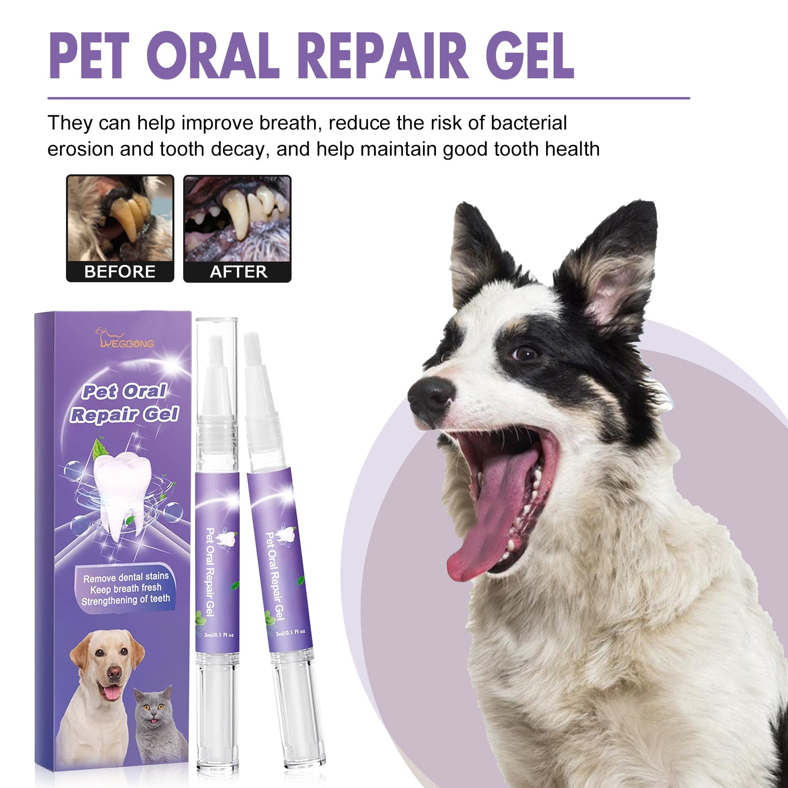 Yegbong Pet Oral Care Gel (1pcs) deeply cleans dog and cat teeth stains and provides oral care