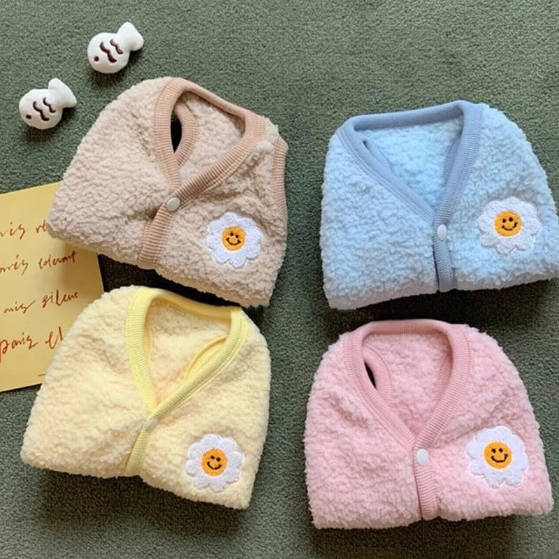 Cute macaron-colored sunflower vest fleece for dogs in autumn and winter, warm two-legged pet dog clothes