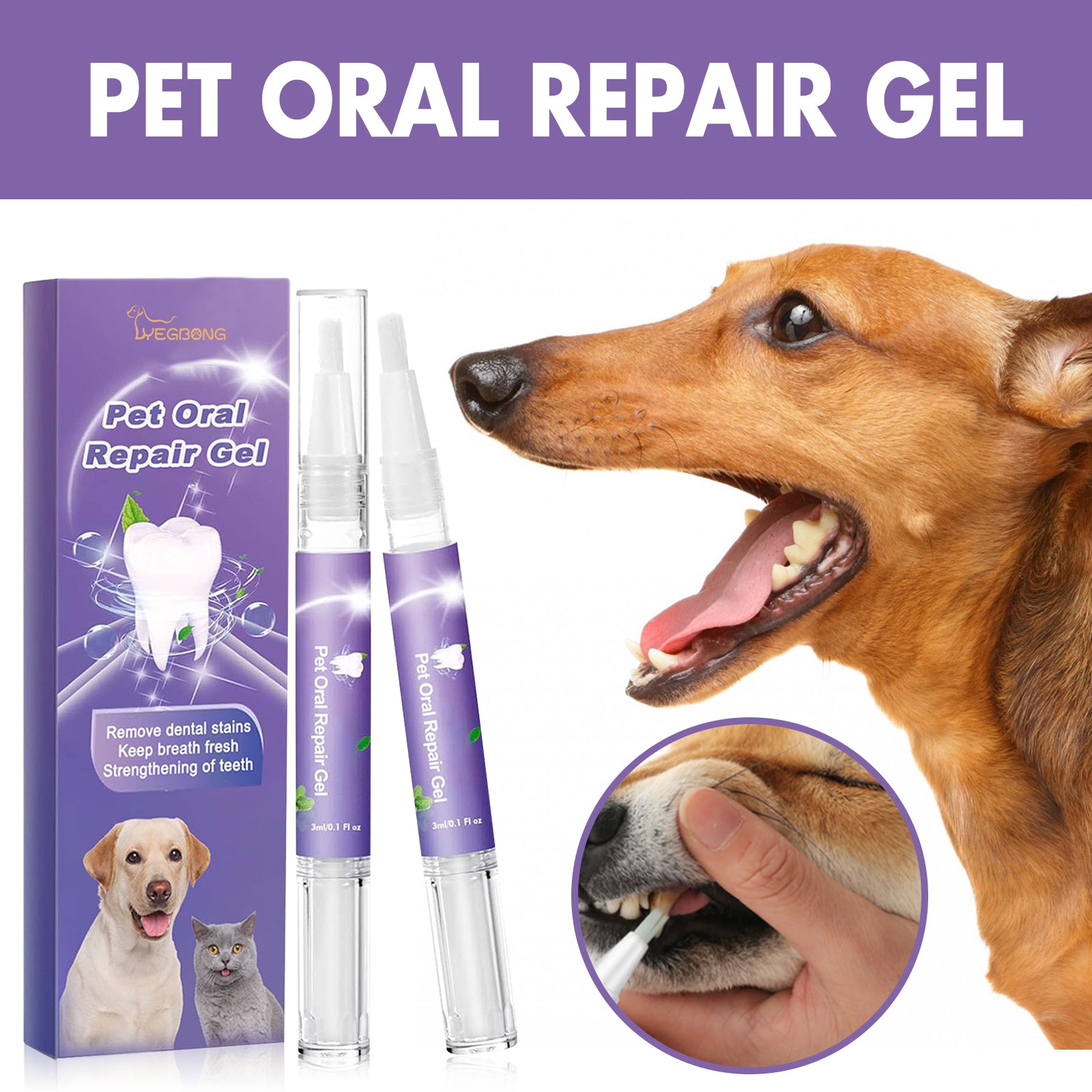 Yegbong Pet Oral Care Gel (1pcs) deeply cleans dog and cat teeth stains and provides oral care