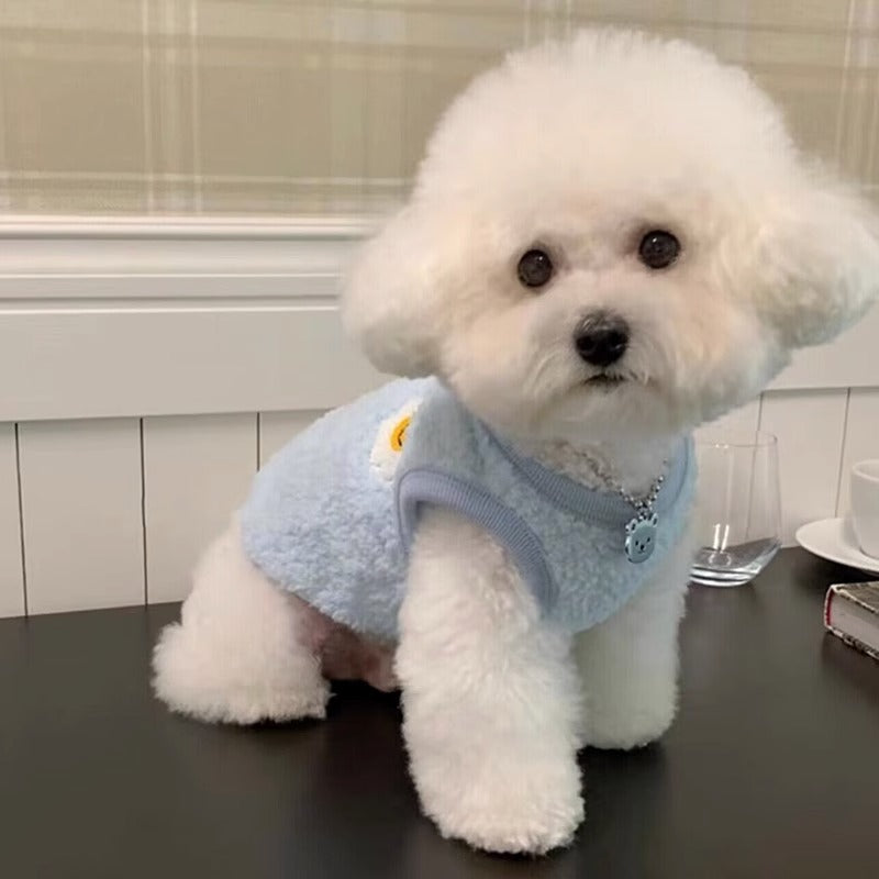 Cute macaron-colored sunflower vest fleece for dogs in autumn and winter, warm two-legged pet dog clothes