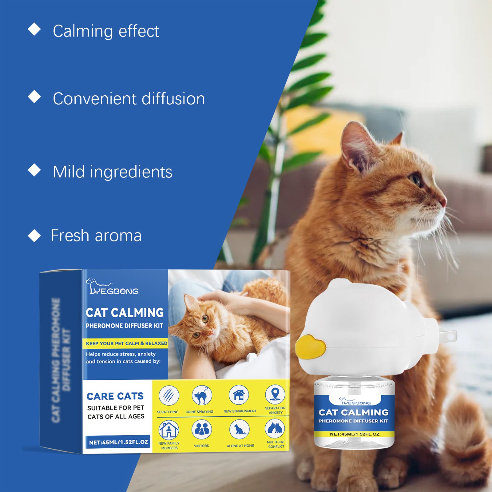 Yegbong Cat Mood Diffuser Set Pet Cat Grumpy Mood Care Solution Multi-Cat Conflict Scratching