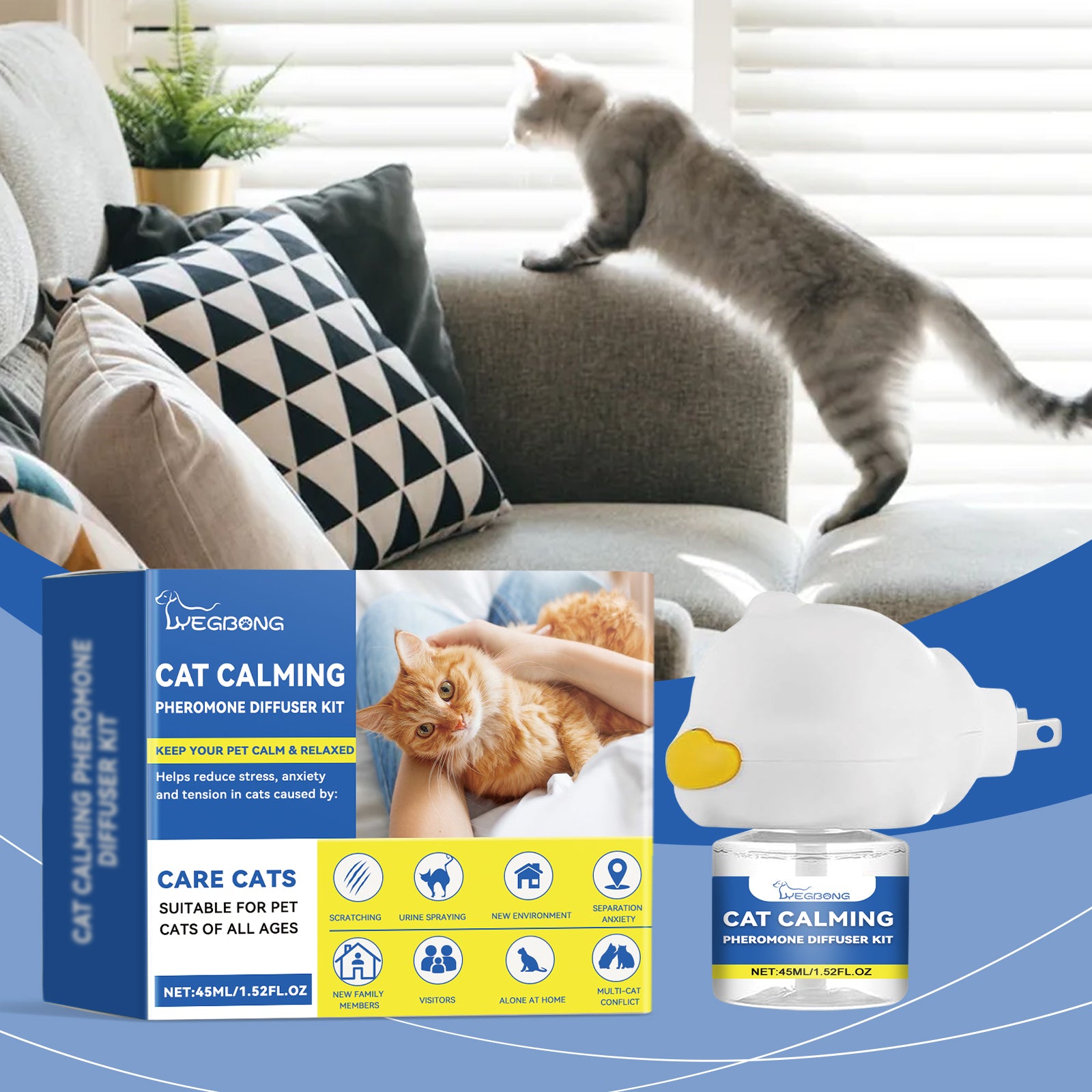 Yegbong Cat Mood Diffuser Set Pet Cat Grumpy Mood Care Solution Multi-Cat Conflict Scratching