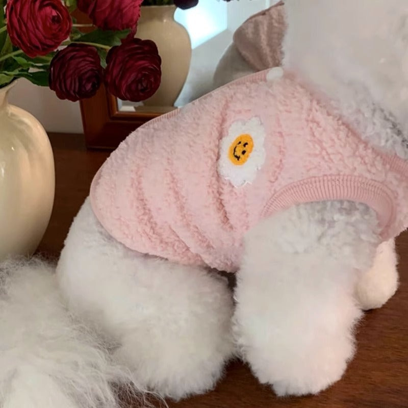 Cute macaron-colored sunflower vest fleece for dogs in autumn and winter, warm two-legged pet dog clothes