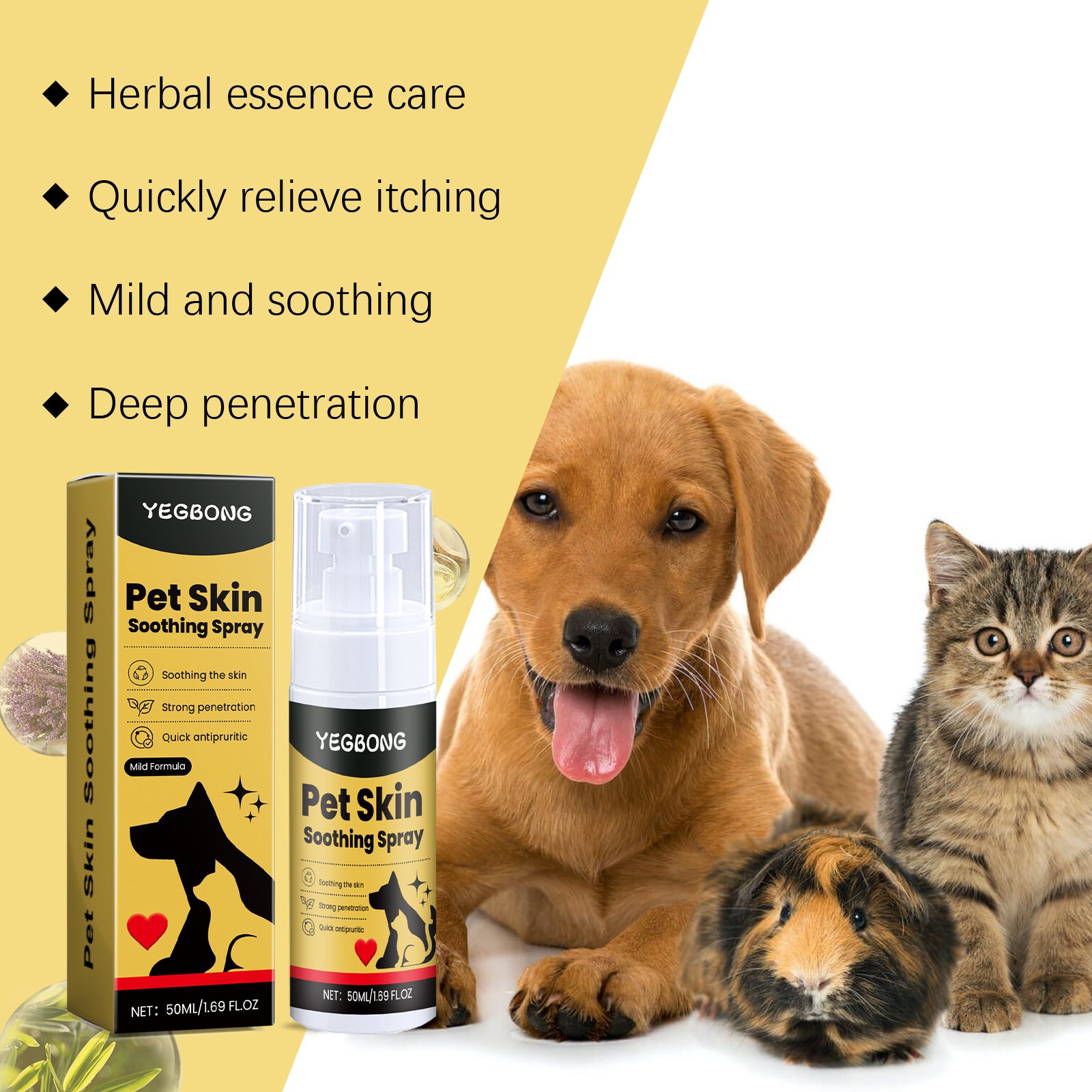 YEGBONG Pet Skin Care Spray with gentle ingredients is an external care spray for pet skin discomfort